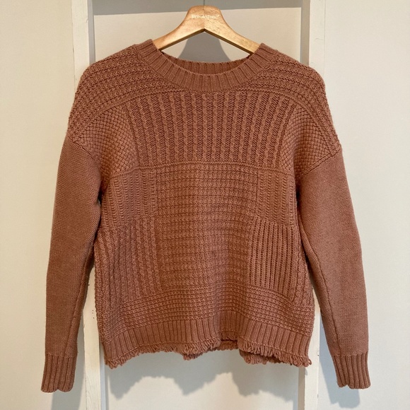 Madewell Stitchmix Pullover Crew Neck Knit Sweater with Fringe XS Pink - Picture 3 of 7